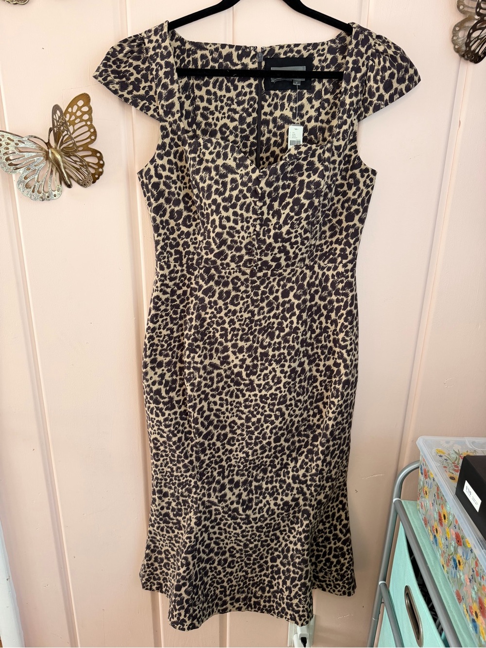 Anthropologie Leopard Print Midi Dress - mermaid hem fit and flare SzL